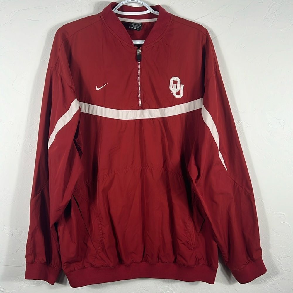 🔥🏈 Vintage OKLAHOMA SOONERS Nike Clima-Fit Quarter Zip‎ Pullover Jacket Sz Lg